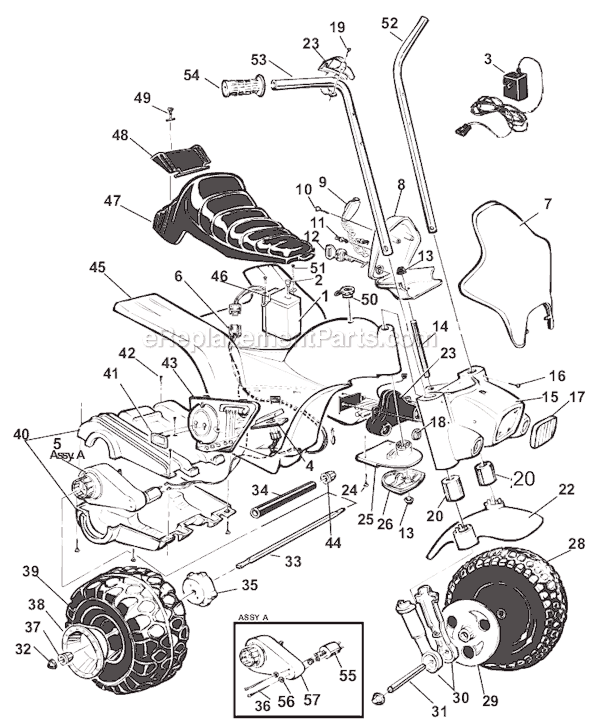 Page A Diagram and Parts List for 78570-9993  Power Wheels Ride-On Cars